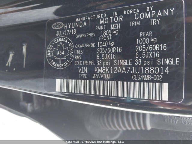 2018 Hyundai Kona 2.0l Essential მანქანა იყიდება აუქციონზე, vin: KM8K12AA7JU188014, აუქციონის ნომერი: 12657428