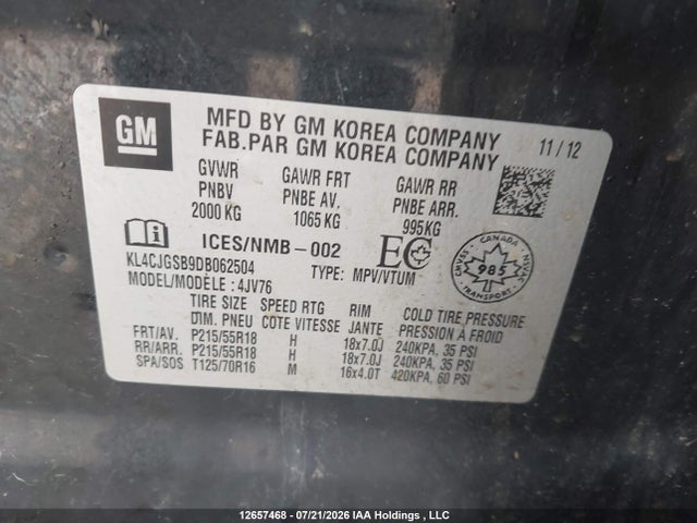 Aukcja sprzedaży 2013 Buick Encore, vin: KL4CJGSB9DB062504, numer aukcji: 12657468