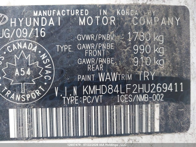 12657479 :رقم المزاد ، KMHD84LF2HU269411 vin ، 2017 Hyundai Elantra Gl مزاد بيع