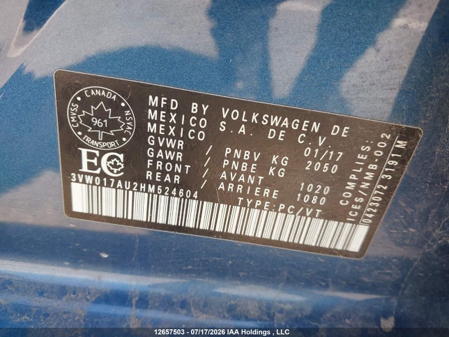 Aukcja sprzedaży 2017 Volkswagen Golf Sportwagen, vin: 3VW017AU2HM524604, numer aukcji: 12657503