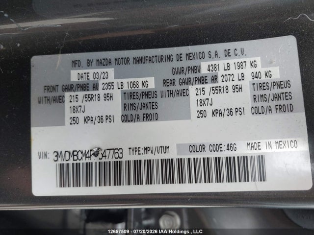 12657509 :رقم المزاد ، 3MVDMBCM4PM547763 vin ، 2023 Mazda Cx-30 Gs مزاد بيع