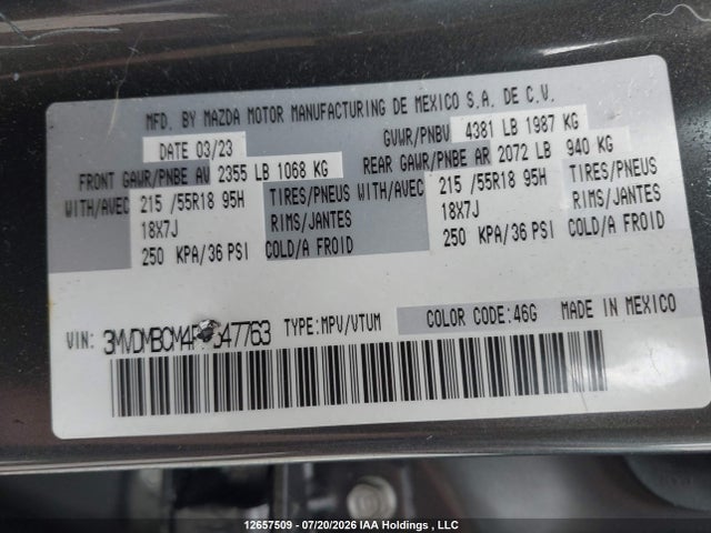 12657509 :رقم المزاد ، 3MVDMBCM4PM547763 vin ، 2023 Mazda Cx-30 Gs مزاد بيع