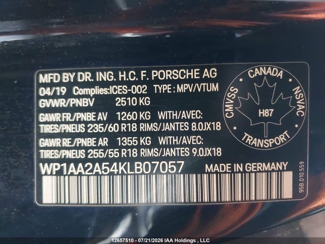 Продажа на аукционе авто 2019 Porsche Macan, vin: WP1AA2A54KLB07057, номер лота: 12657510