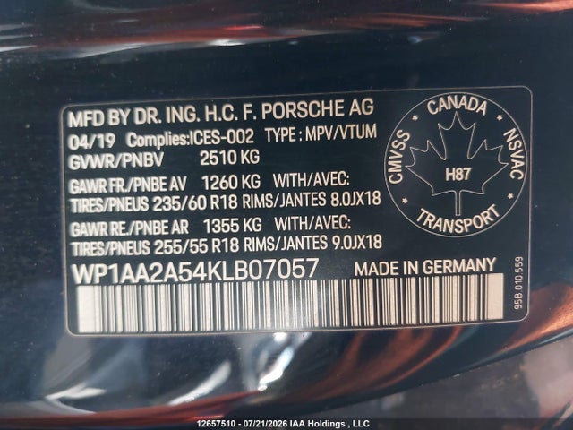 Продажа на аукционе авто 2019 Porsche Macan, vin: WP1AA2A54KLB07057, номер лота: 12657510