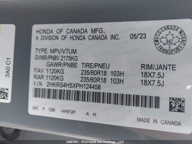 2HKRS4H5XPH124458 Honda Cr-v Sport/sport-b