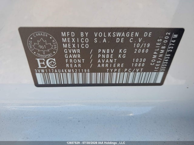 3VW117AU4KM521196 Volkswagen Golf Sportwagen 1.8 Tsi Comfortline/1.8 Tsi Highline
