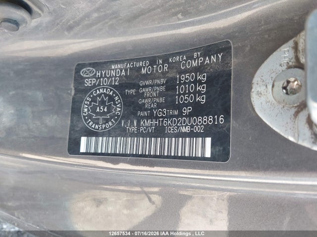 12657534 :رقم المزاد ، KMHHT6KD2DU088816 vin ، 2013 Hyundai Genesis Premium مزاد بيع