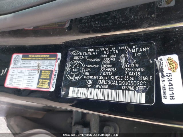 Продаж на аукціоні авто 2019 Hyundai Tucson Preferred W/trend Package, vin: KM8J3CAL0KU050202, номер лоту: 12657537