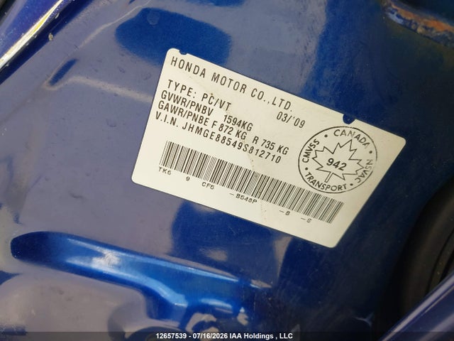 Продаж на аукціоні авто 2009 Honda Fit Lx, vin: JHMGE88549S812710, номер лоту: 12657539