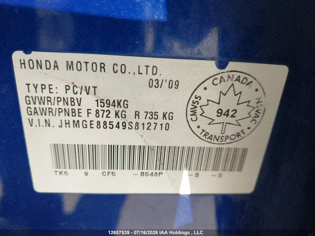 Продаж на аукціоні авто 2009 Honda Fit Lx, vin: JHMGE88549S812710, номер лоту: 12657539