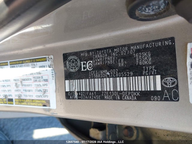 12657540 :رقم المزاد ، 2T1BR32E17C805529 vin ، 2007 Toyota Corolla Ce/le/s مزاد بيع
