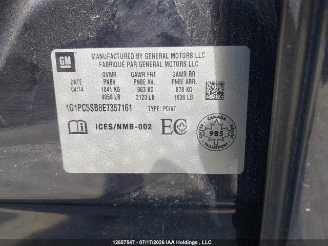 Chevrolet Cruze 2014 1G1PC5SB8E7357161 Image 9