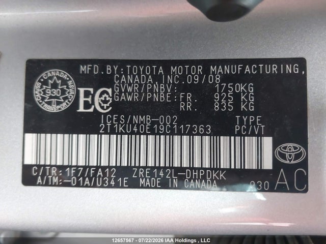 Aukcja sprzedaży 2009 Toyota Matrix, vin: 2T1KU40E19C117363, numer aukcji: 12657567