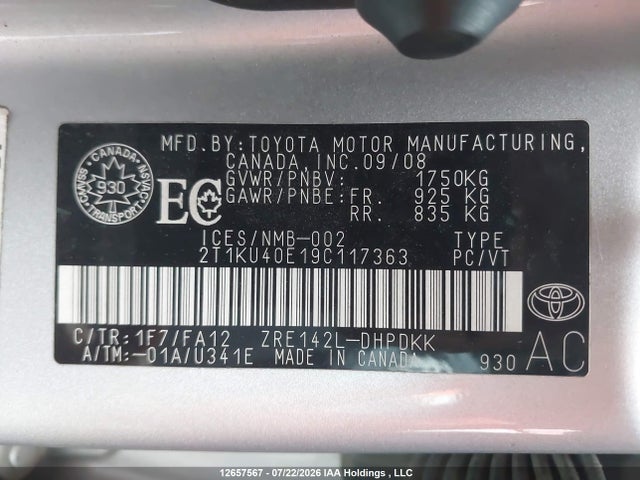 Aukcja sprzedaży 2009 Toyota Matrix, vin: 2T1KU40E19C117363, numer aukcji: 12657567