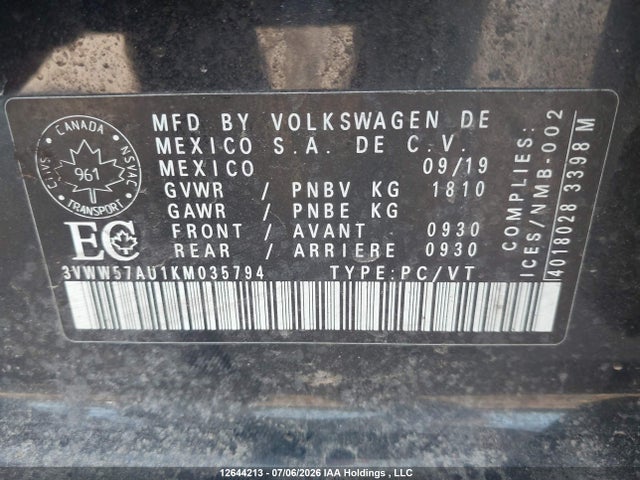 Продажа на аукционе авто 2019 Volkswagen Golf 1.4 Tsi Comfortline/1.4 Tsi Execline/1.4 Tsi Highline, vin: 3VWW57AU1KM035794, номер лота: 12644213