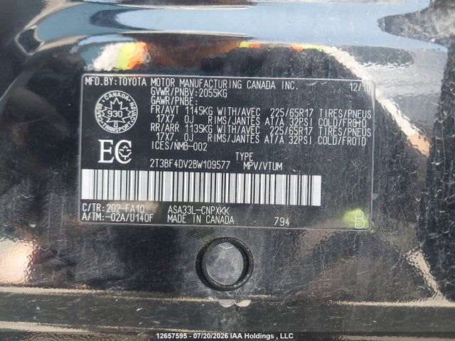 Продаж на аукціоні авто 2011 Toyota Rav4 Ev, vin: 2T3BF4DV2BW109577, номер лоту: 12657595