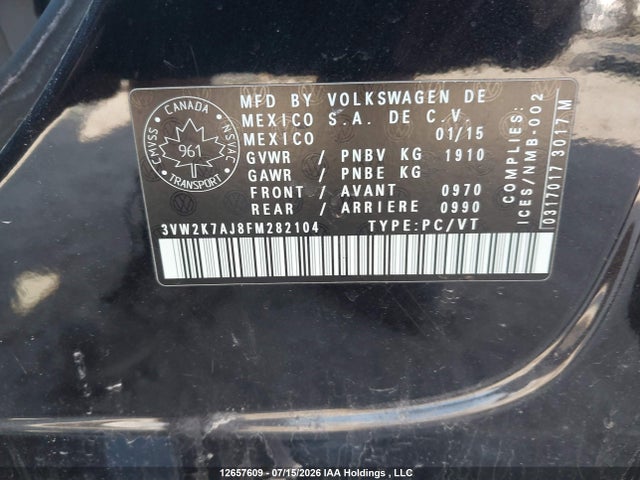 Aukcja sprzedaży 2015 Volkswagen Jetta 2.0l Trendline/2.0l Trendline+, vin: 3VW2K7AJ8FM282104, numer aukcji: 12657609