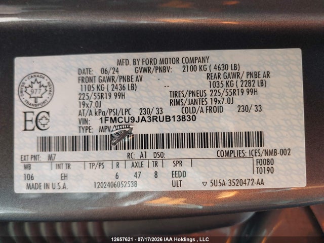 Продаж на аукціоні авто 2024 Ford Escape Platinum, vin: 1FMCU9JA3RUB13830, номер лоту: 12657621