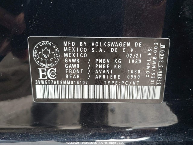 Продаж на аукціоні авто 2021 Volkswagen Gti S/se/autobahn, vin: 3VW5T7AU9MM016107, номер лоту: 12657624