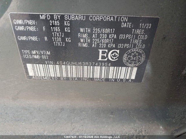 12657628 :رقم المزاد ، 4S4GUHU63R3743954 vin ، 2024 Subaru Crosstrek Wilderness مزاد بيع