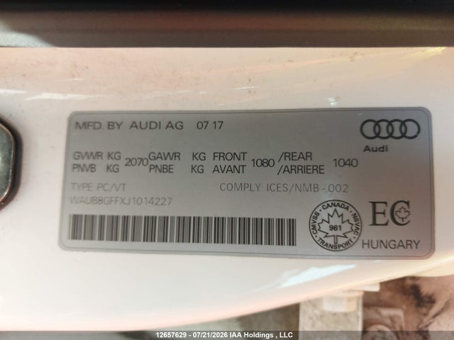 Auction sale of the 2018 Audi A3 Premium, vin: WAUB8GFFXJ1014227, lot number: 12657629