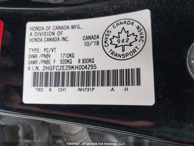 Honda Civic Dx 2019 2HGFC2E29KH004295 Image 18