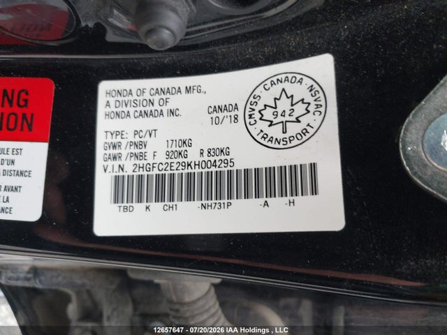 Honda Civic Dx 2019 2HGFC2E29KH004295 Image 9