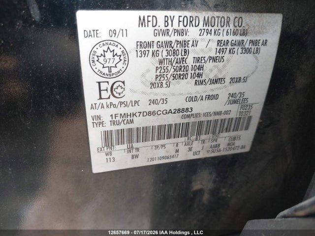 Продаж на аукціоні авто 2012 Ford Explorer Xlt, vin: 1FMHK7D86CGA28883, номер лоту: 12657669