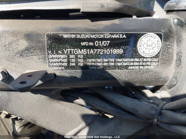 Aukcja sprzedaży 2007 Suzuki Gs500, vin: VTTGM51A772101989, numer aukcji: 12657683