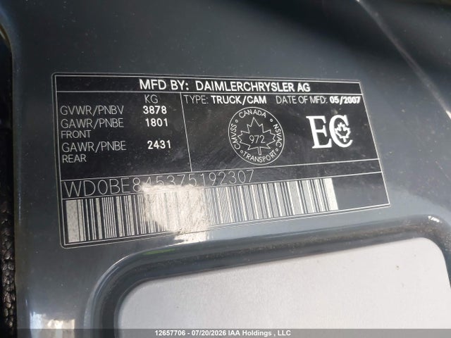 Продажа на аукционе авто 2007 Dodge Sprinter, vin: WD0BE845375192307, номер лота: 12657706
