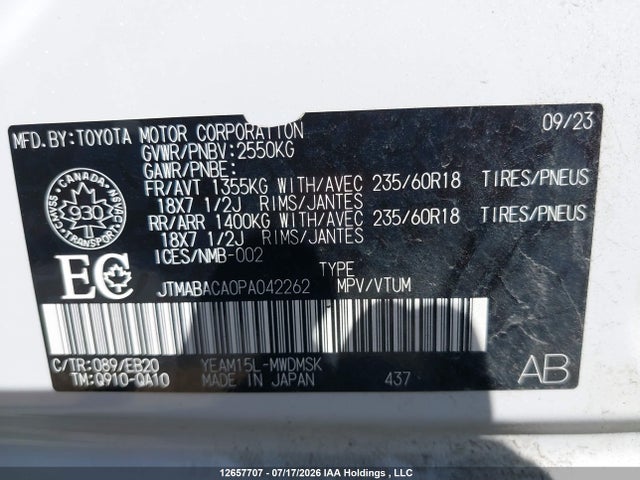 Aukcja sprzedaży 2023 Toyota Bz4x Xle, vin: JTMABACA0PA042262, numer aukcji: 12657707