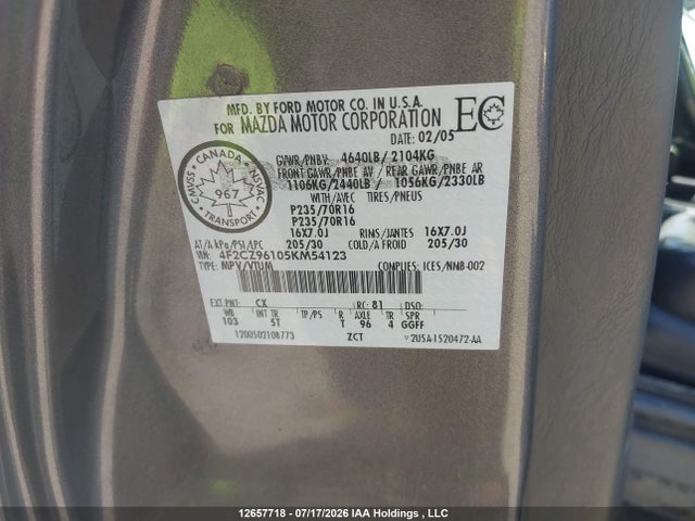 Продаж на аукціоні авто 2005 Mazda Tribute S, vin: 4F2CZ96105KM54123, номер лоту: 12657718