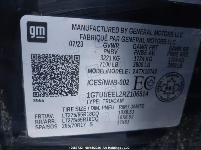 Продаж на аукціоні авто 2024 Gmc Sierra K1500 At4, vin: 1GTUUEEL2RZ106514, номер лоту: 12657722