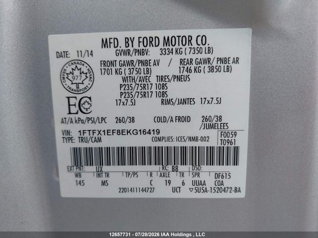 2014 Ford F150 Super Cab მანქანა იყიდება აუქციონზე, vin: 1FTFX1EF8EKG16419, აუქციონის ნომერი: 12657731