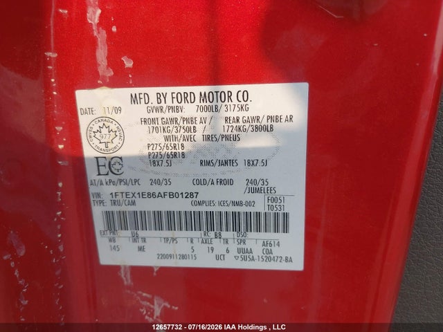 Продаж на аукціоні авто 2010 Ford F150 Super Cab, vin: 1FTEX1E86AFB01287, номер лоту: 12657732