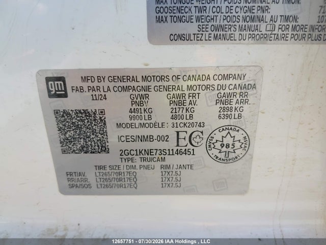 2025 Chevrolet Silverado K2500 Heavy Duty Lt მანქანა იყიდება აუქციონზე, vin: 2GC1KNE73S1146451, აუქციონის ნომერი: 12657751