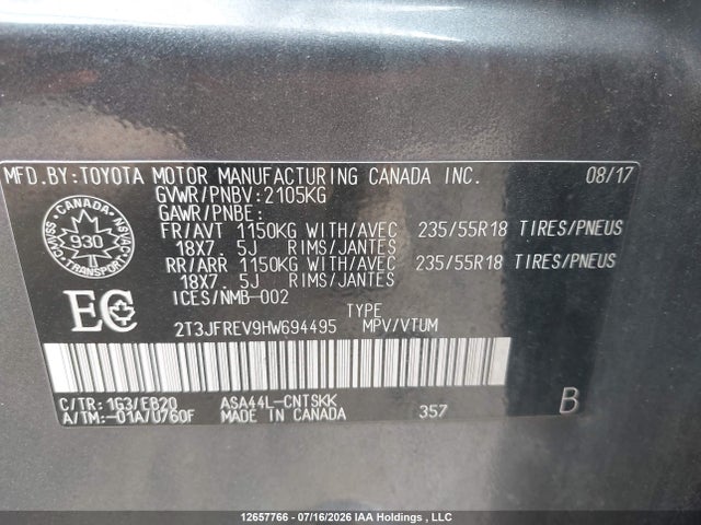 Toyota RAV4 SE 2017 2T3JFREV9HW694495 Image 9