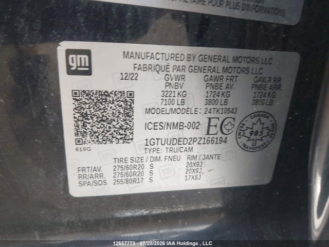 Продаж на аукціоні авто 2023 Gmc Sierra 1500 Slt, vin: 1GTUUDED2PZ166194, номер лоту: 12657773