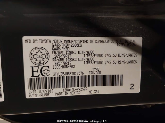 Продаж на аукціоні авто 2024 Toyota Tacoma Double Cab/sr5/trd Sport/trd Off Road/ltd, vin: 3TYLB5JN8RT017576, номер лоту: 12657775