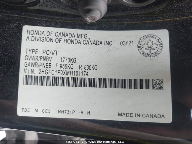 2HGFC1F9XMH101174 Honda Civic Touring
