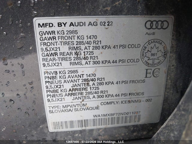 Audi Q7 Progressiv 2022 WA1MXBF72ND011007 Image 9
