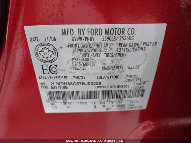 Продаж на аукціоні авто 2007 Lincoln Mkx, vin: 2LMDU88C57BJ03359, номер лоту: 12657804