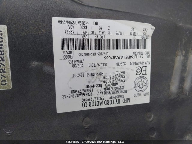 12651856 :رقم المزاد ، 1FTLR4FE1APA67065 vin ، 2010 Ford Ranger Sport/xlt مزاد بيع