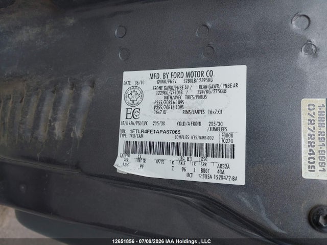 12651856 :رقم المزاد ، 1FTLR4FE1APA67065 vin ، 2010 Ford Ranger Sport/xlt مزاد بيع