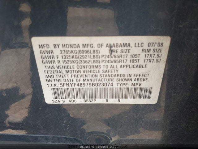 Продаж на аукціоні авто 2009 Honda Pilot Touring, vin: 5FNYF48979B023074, номер лоту: 12657818