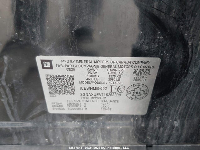 Chevrolet EQUINOX LT 2020 2GNAXUEV7L6263309 Image 9