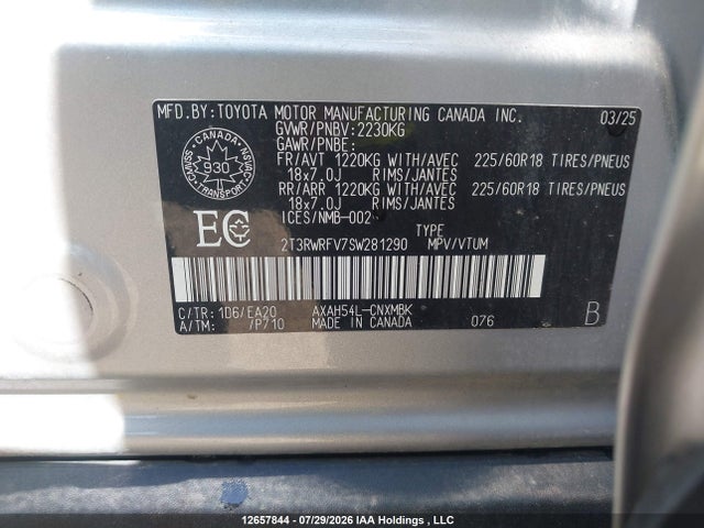 2T3RWRFV7SW281290 Toyota Rav4 Hybrid Xle