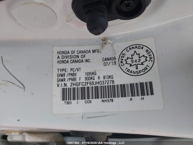 Honda Civic Lx 2018 2HGFC2F69JH037278 Image 9