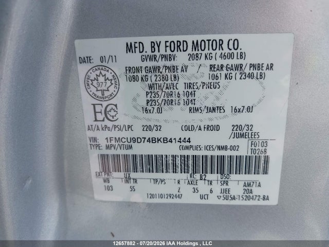 Aukcja sprzedaży 2011 Ford Escape Xlt, vin: 1FMCU9D74BKB41444, numer aukcji: 12657882