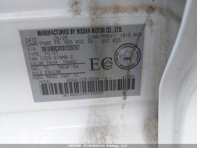 3N1AB8CVXSY339767 Nissan SENTRA SV